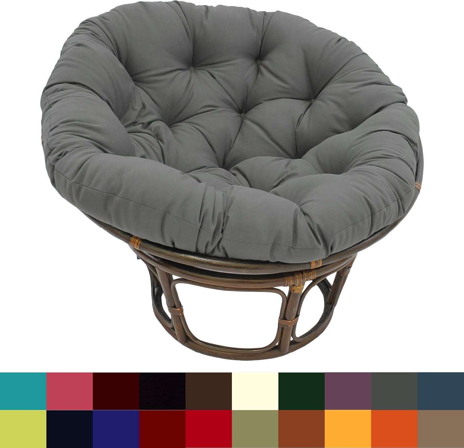International Caravan 42" Rattan Papasan Chair with Solid Twill Cushion Gray: Stained Finish, Armless Design, 250lb Capacity
