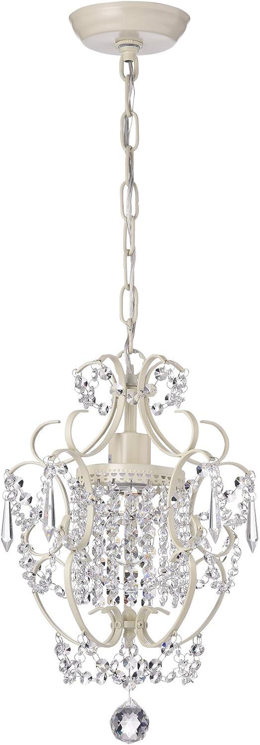 Edvivi Amorette Mini Chandelier Crystal Chandeliers, 1 Light Modern Elegant Glam Ceiling Light Fixture Ivory, Adjustable Hanging Lighting for Closet, Bedroom, Girls Room, Kitchen Island