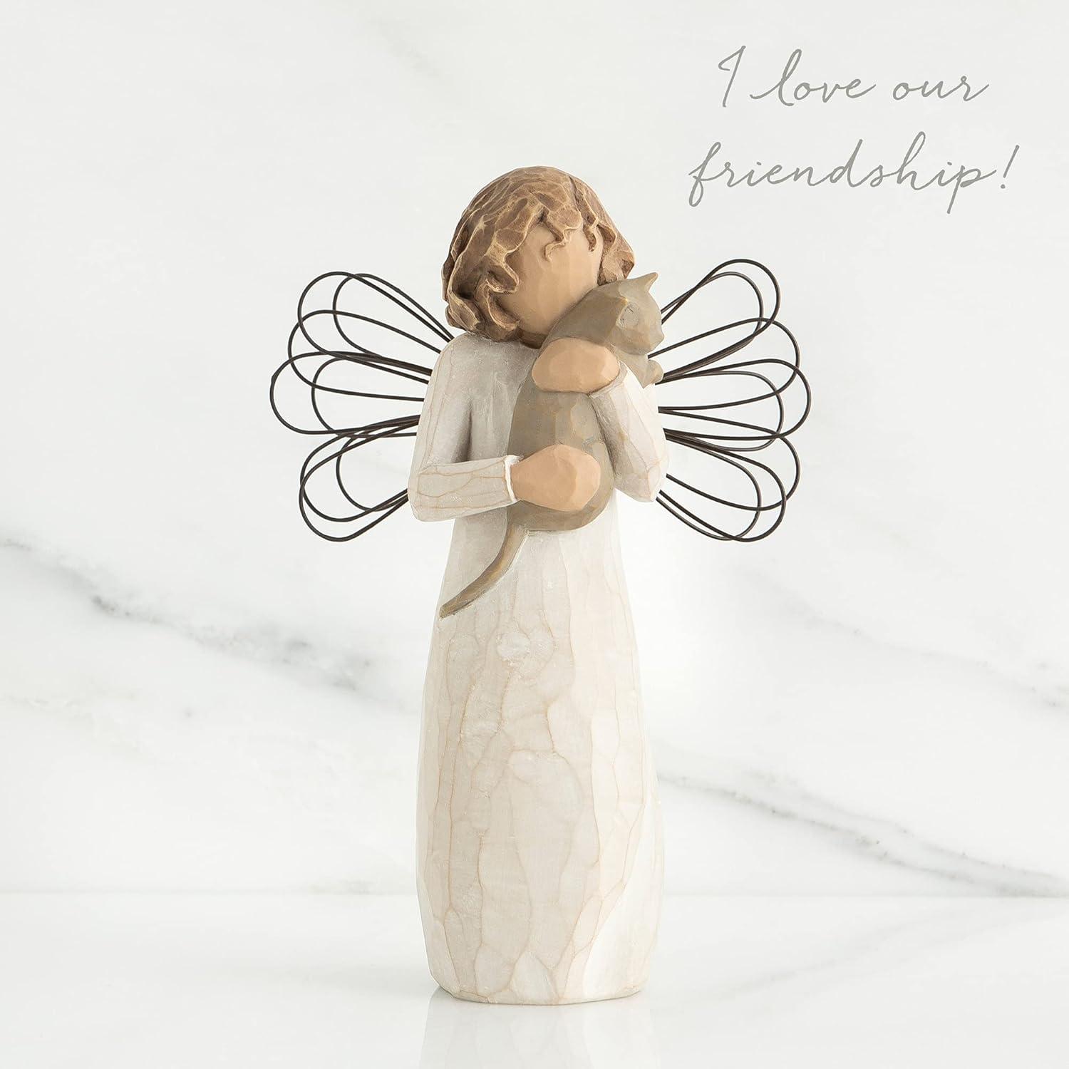 Hand-Painted Resin Angel Figurine with Kitty, 13cm