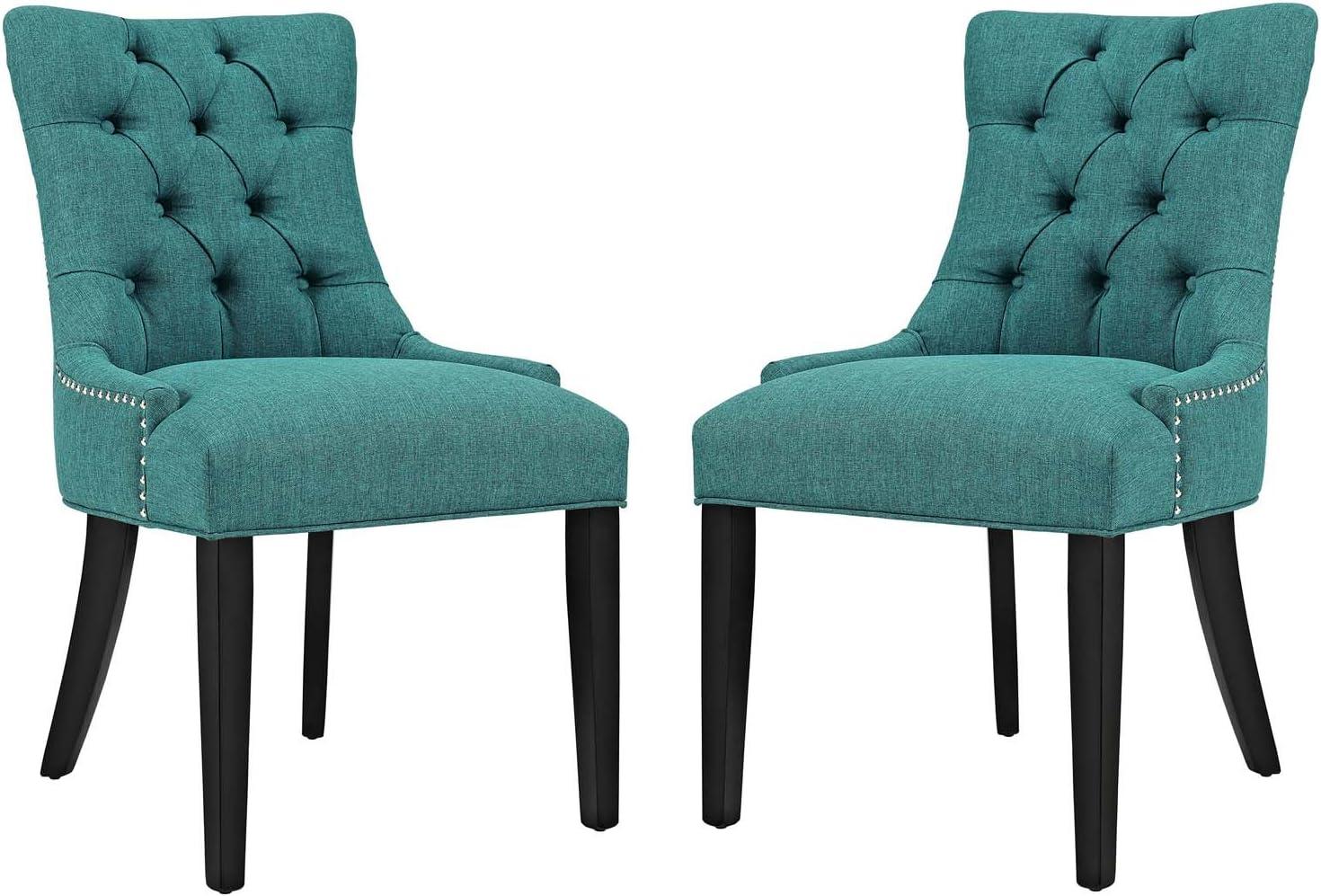 Elegant Teal Tufted Upholstered Side Chair with Nailhead Trim