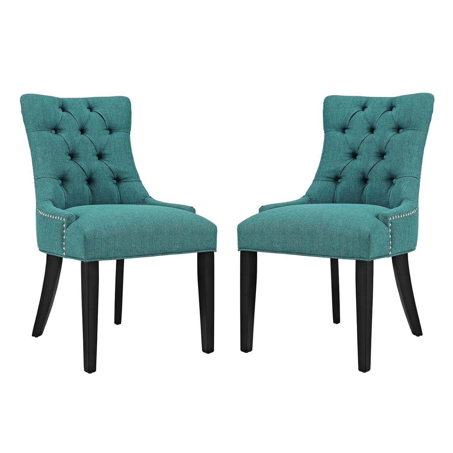 Modway Regent 20.5" Tufted Fabric Dining Side Chair in Teal & Black (Set of 2)