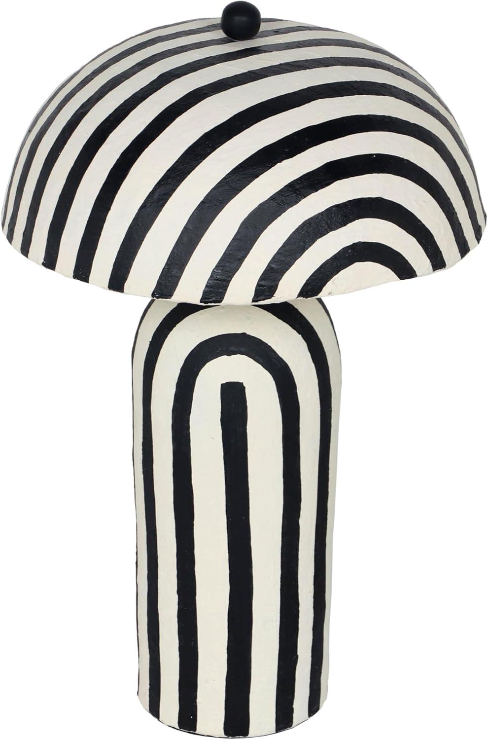 Maiori Black and Off-White Striped Papier Mache Table Lamp