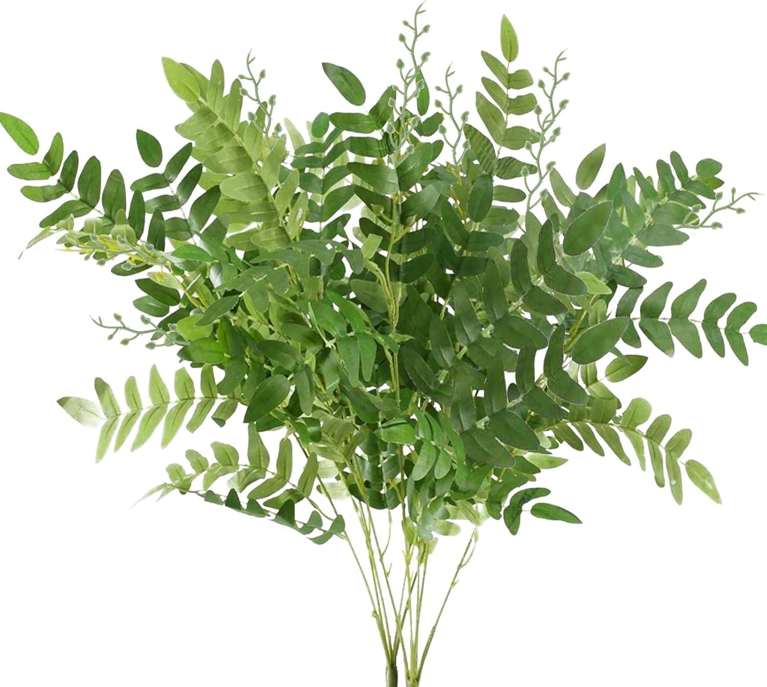 AILANDA 2 Bundles Artificial Greenery Stems Faux Shrub Bushes Silk Locust Green Leaf Bouquet Fake Plants for Home Decor Floral Arrangement Wedding Party Garden Farmhouse Centerpiece