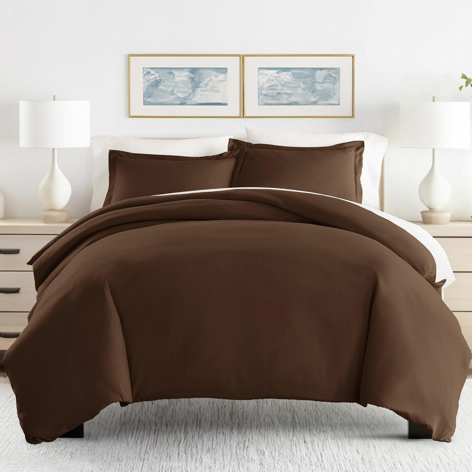 Chocolate 3 Piece Duvet Cover Set Full/Queen, by Simply Soft