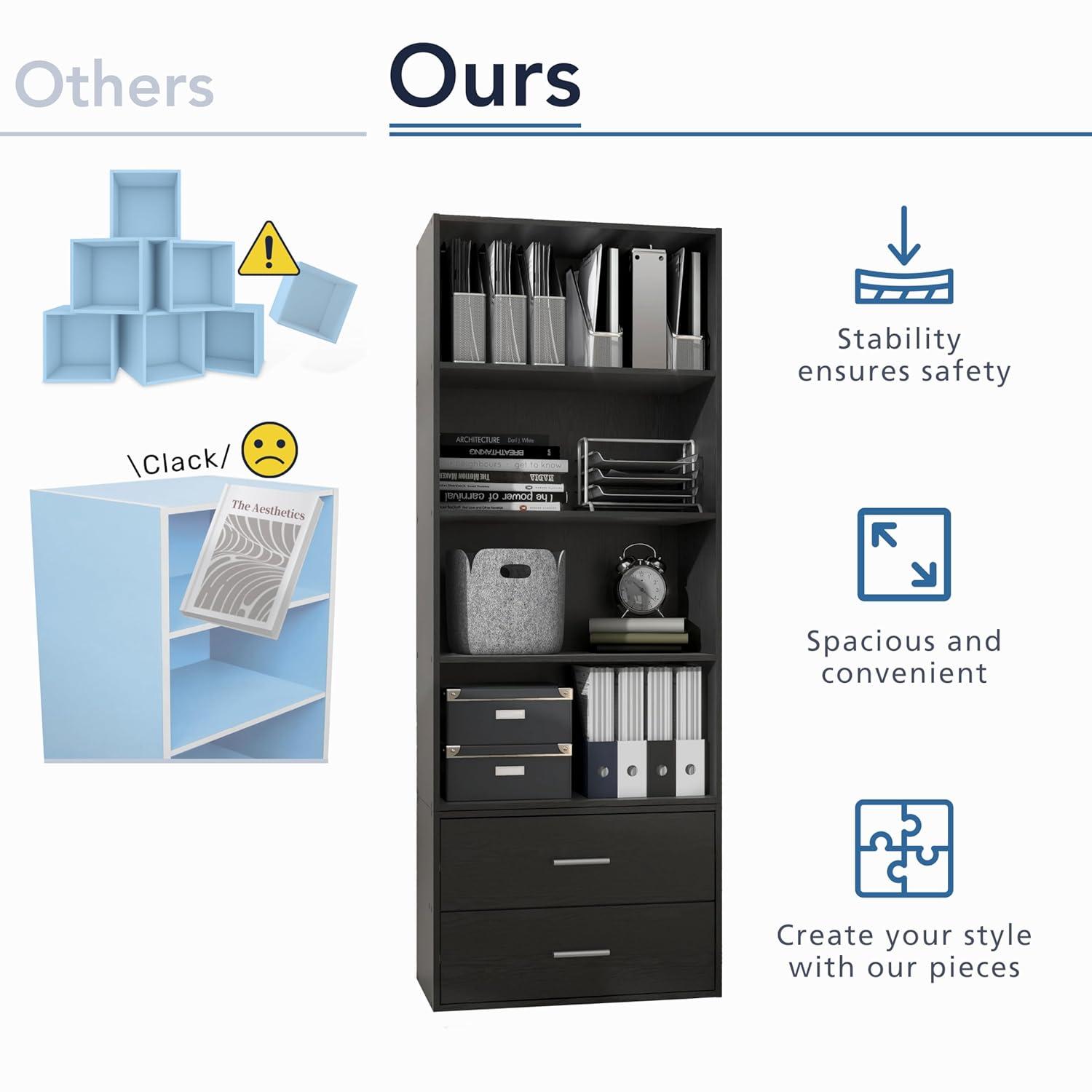 24/7 Shop At Home 47" Silkpath Modern 4 Tier Stackable and Modular Bookcase Black: Modular Organizer, MDF Wood