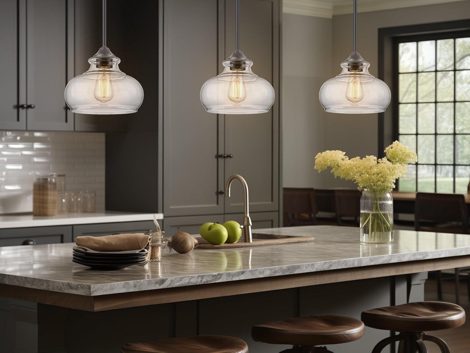 Kira Home Harlow 9" Farmhouse Pendant Light with Glass Shade, Adjustable Hanging Height, Oil Rubbed Bronze