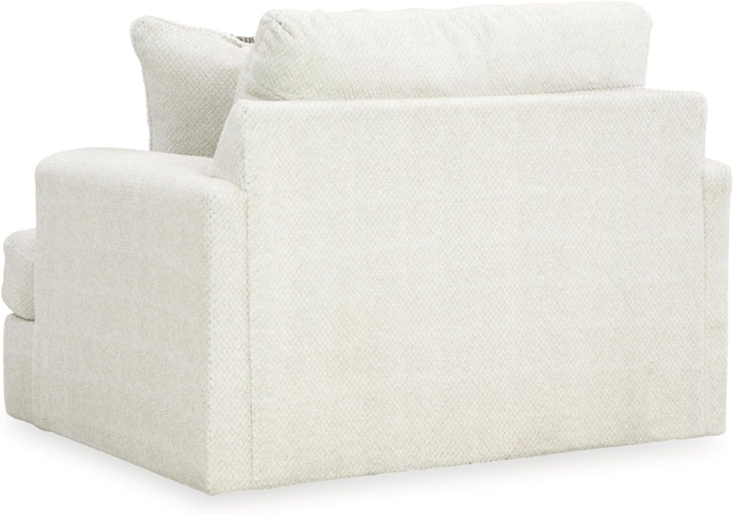 White Linen Contemporary Oversized Stationary Chair with Geometric Pillow