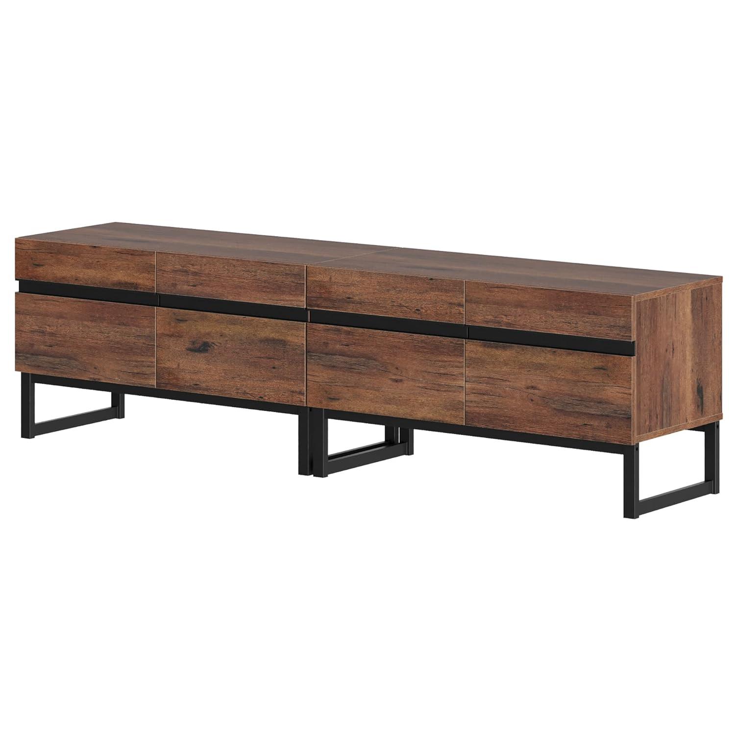 WAMPAT Modern TV Stand for TVs up to 75 inch, 2 in 1 Entertainment Center TV Console with Storage Cabinets and Metal Base,Media Console for Living Room,Brown