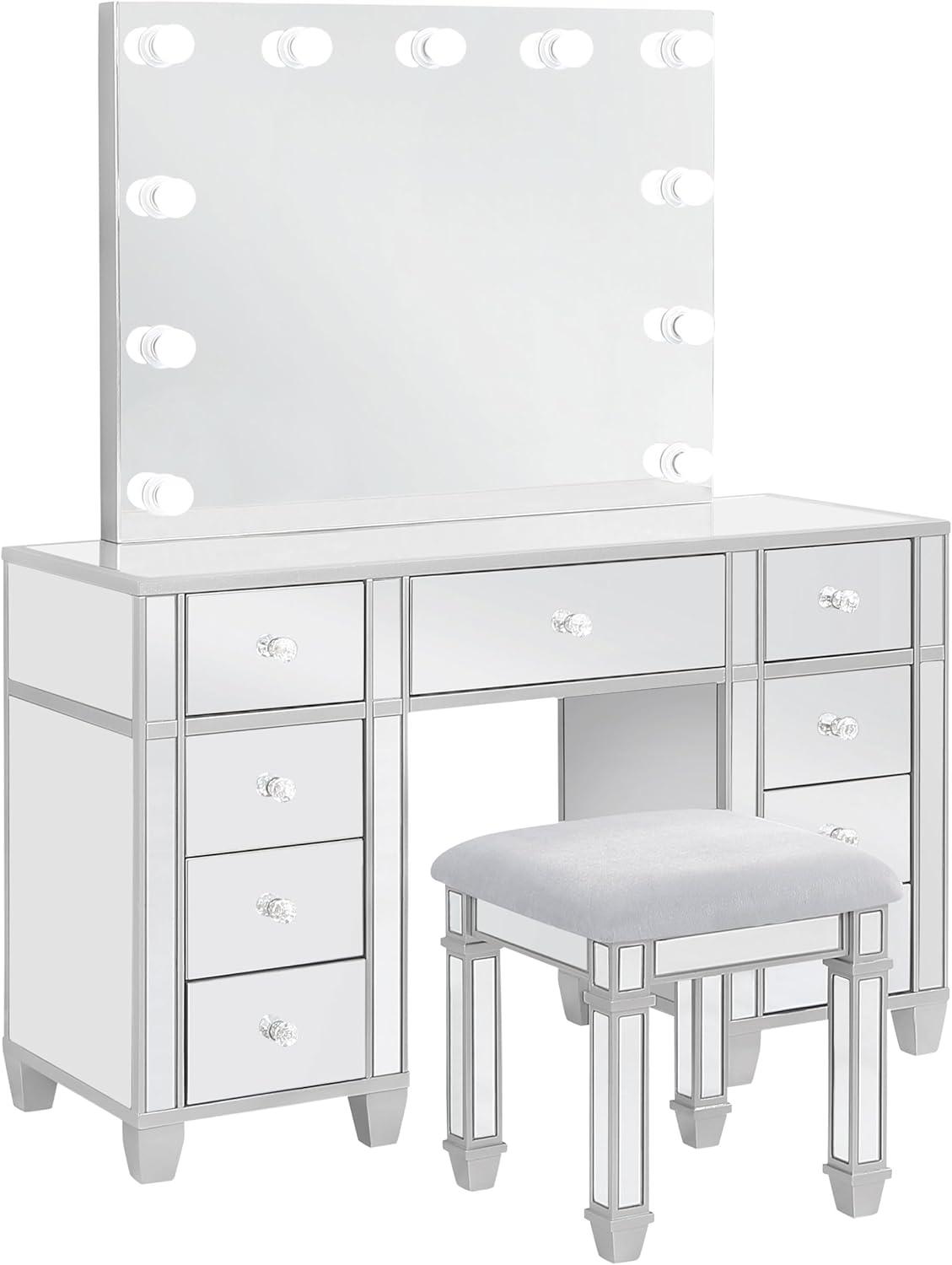 Coaster Allora 9-drawer Mirrored Storage Vanity Set with Hollywood Lighting Metallic