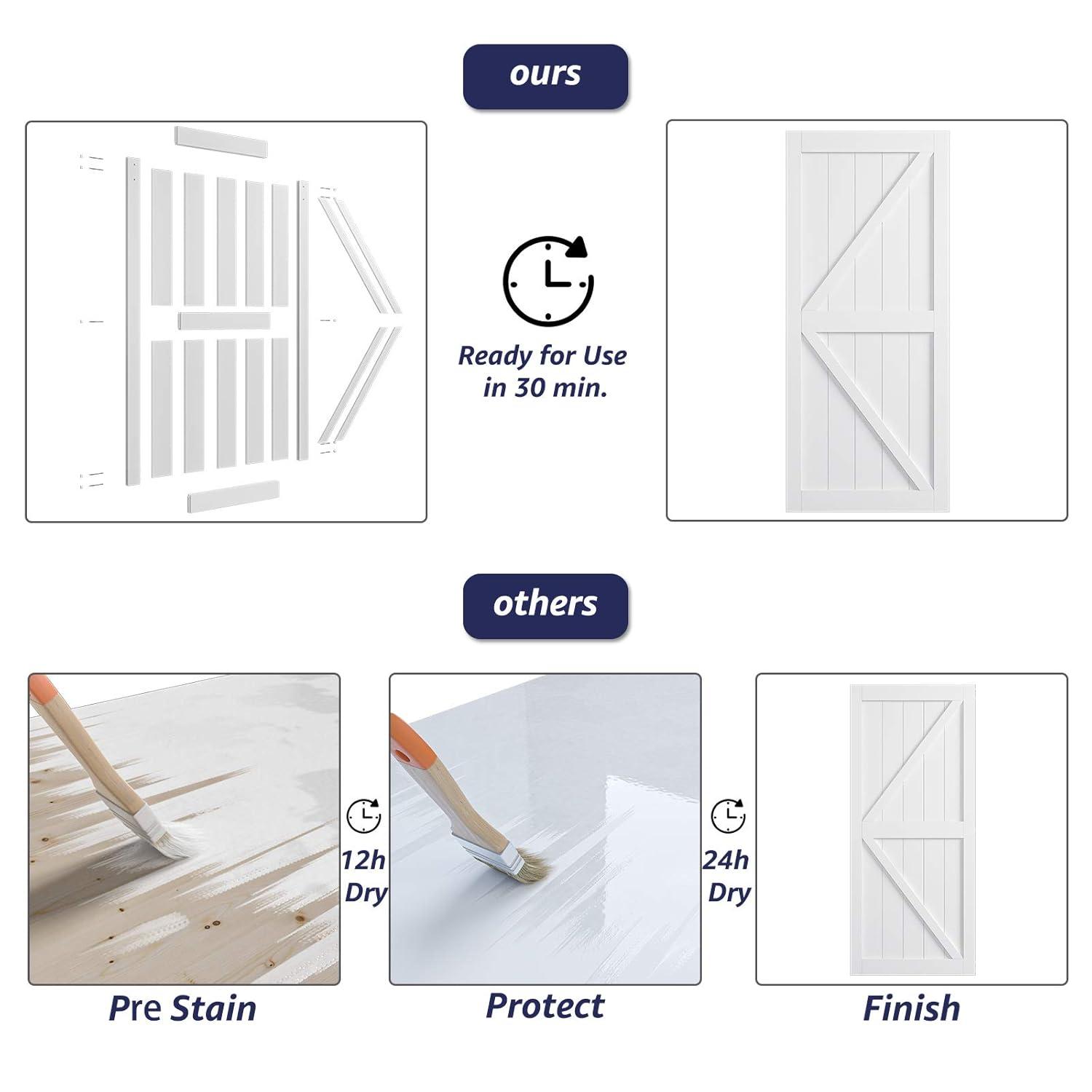 LDB_BUILDING Manufactured Paneled Wood Prefinished Barn Door with Installation Hardware Kit