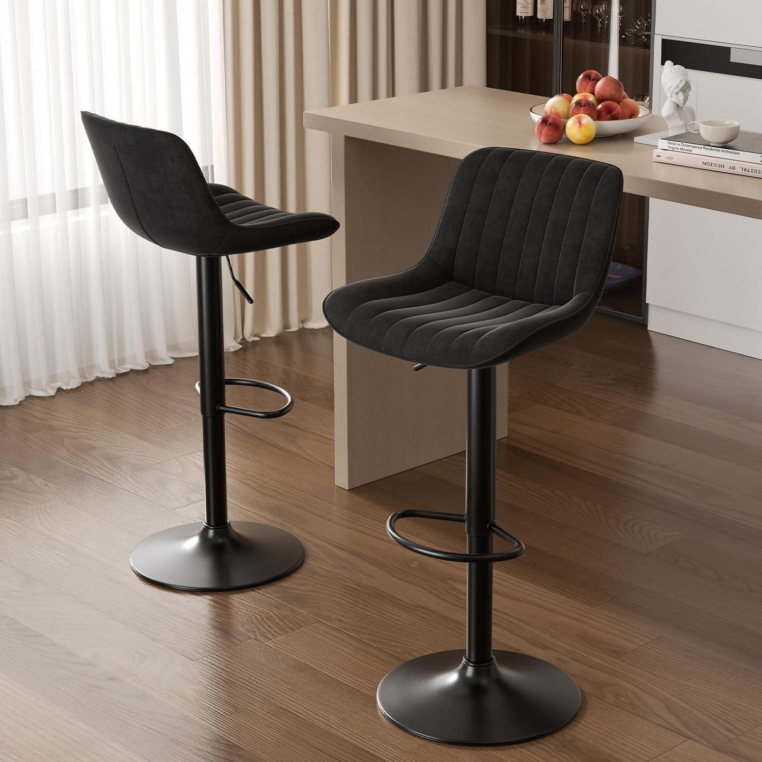 Hawsaiy Adjustable Bar Stools Set of 2, Swivel Counter Height Bar Chairs with Back, Modern Technical Fabric Barstools for Kitchen Island & Home, Green