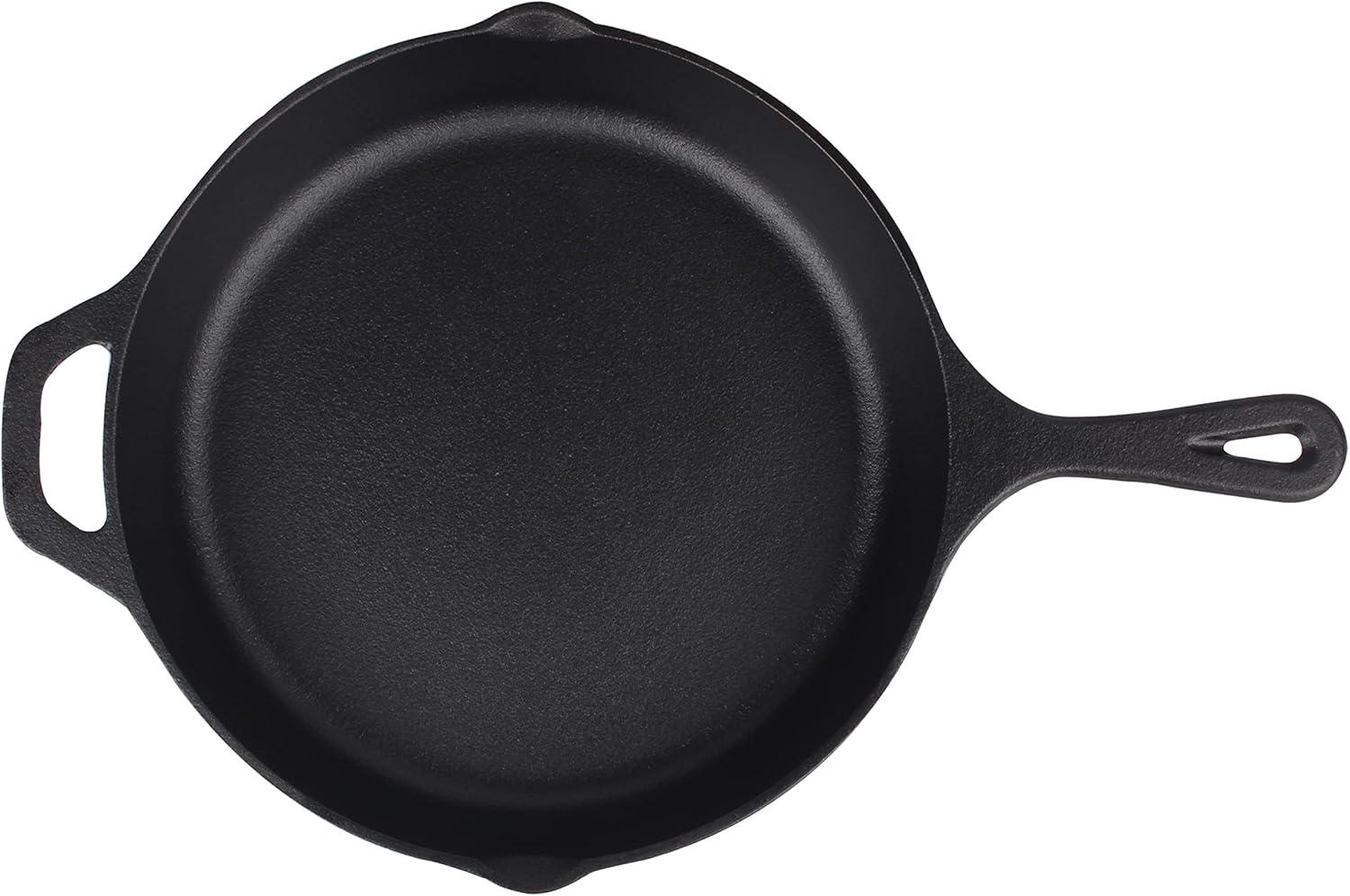 Victoria Seasoned 12" Cast Iron Skillet with Helper Handle: Preseasoned, Oven-Safe, 12 Inch, Long Handle, Lifetime Warranty