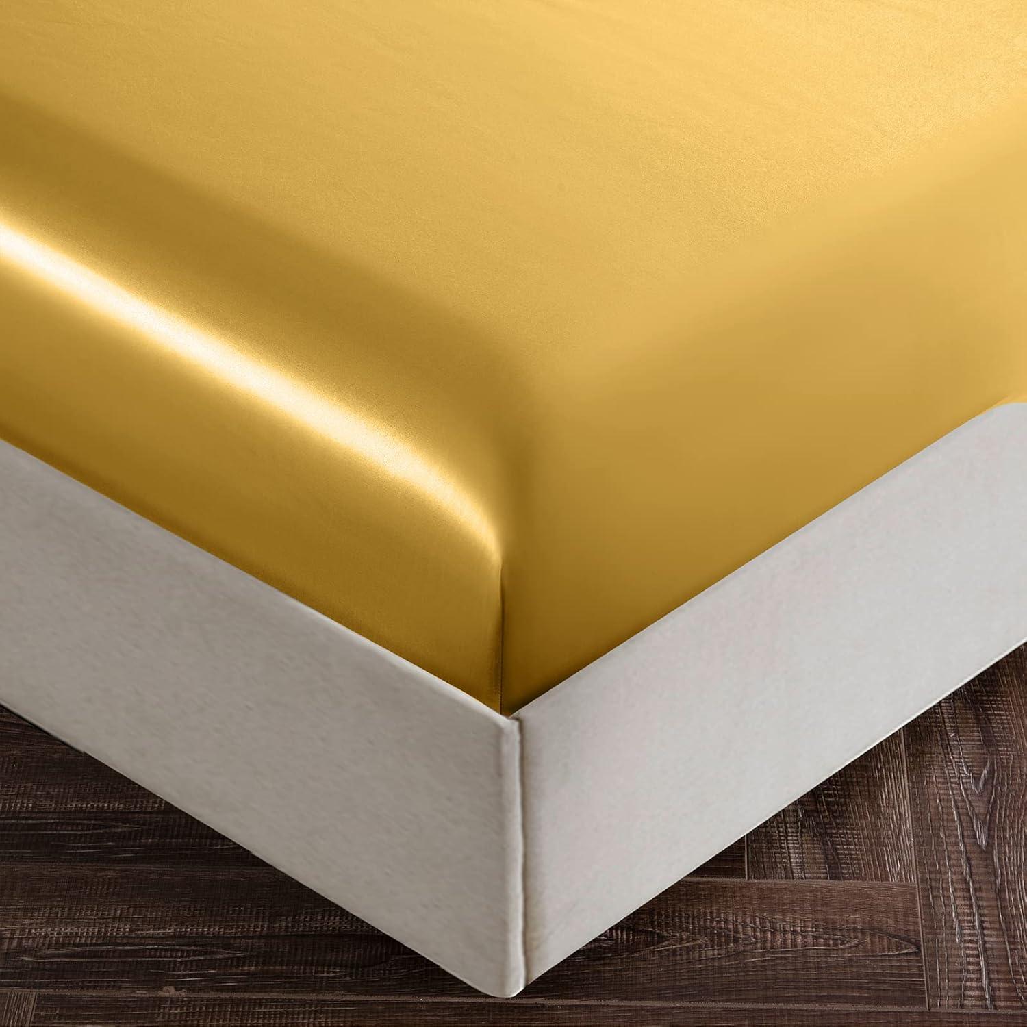 King Size Soft Gold Satin 4-Piece Deep Pocket Sheet Set