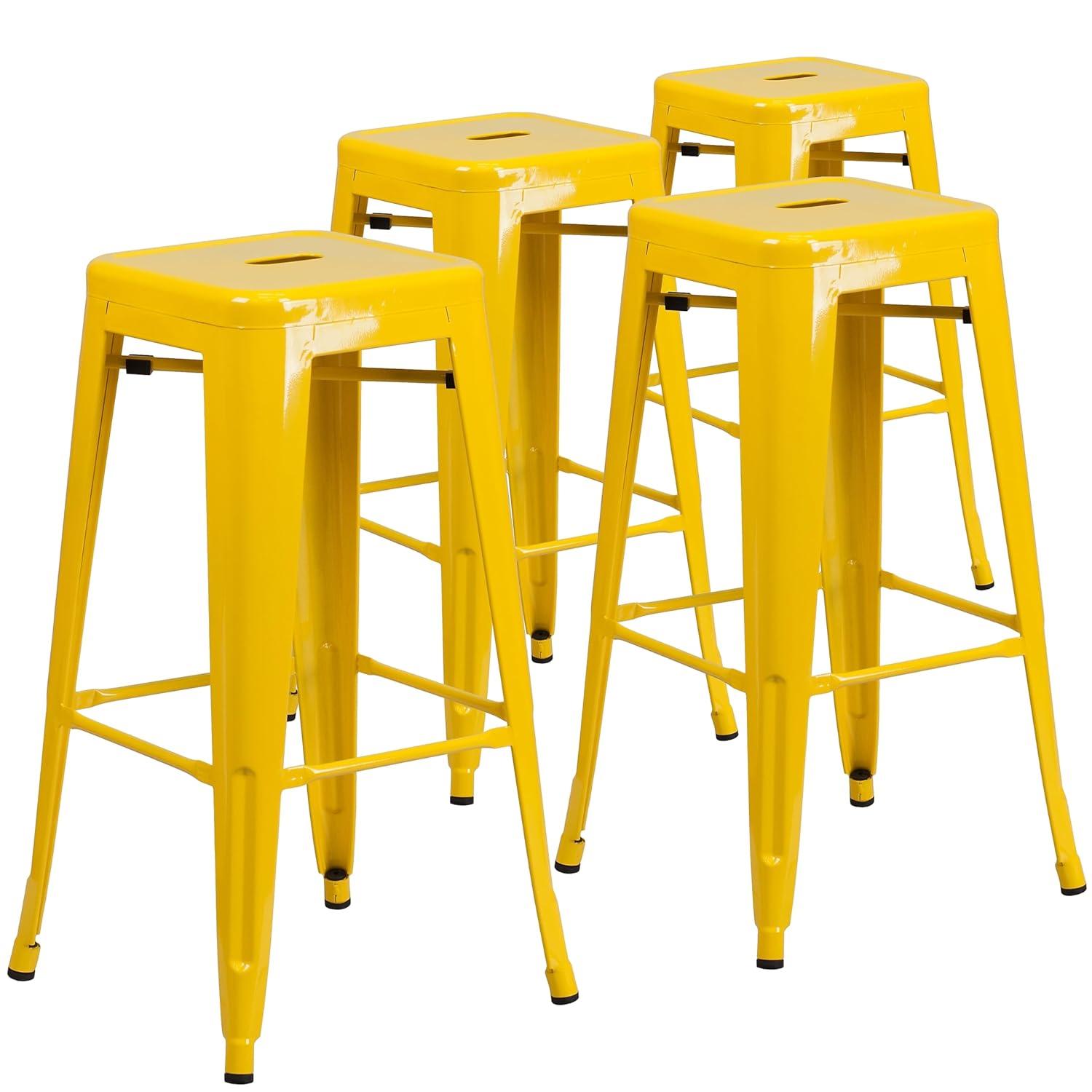 Flash Furniture Commercial Grade 30" High Backless Yellow Metal Indoor-Outdoor Barstool with Square Seat