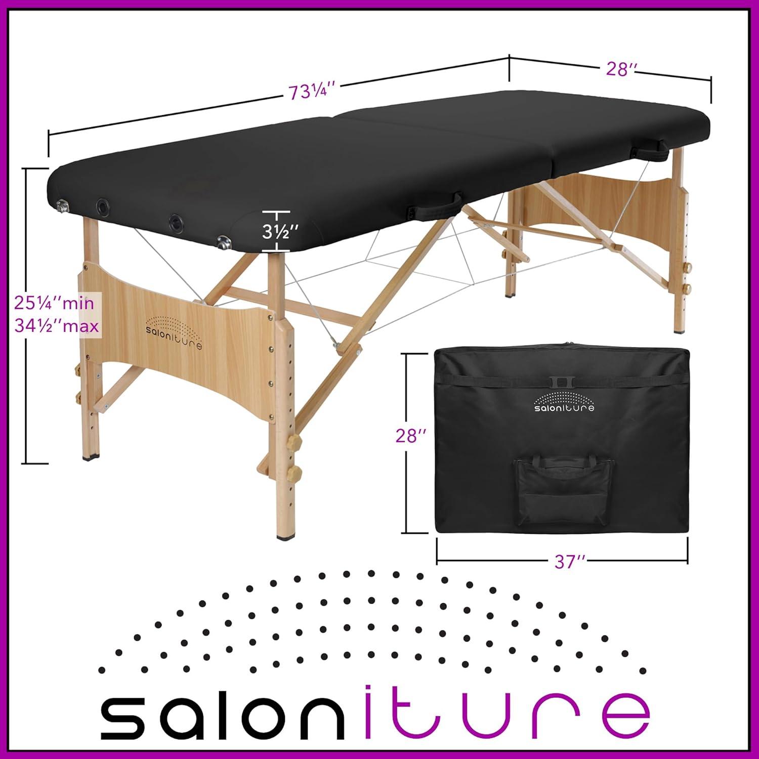 Black PU Leather Portable Folding Massage Table with Hardwood Frame