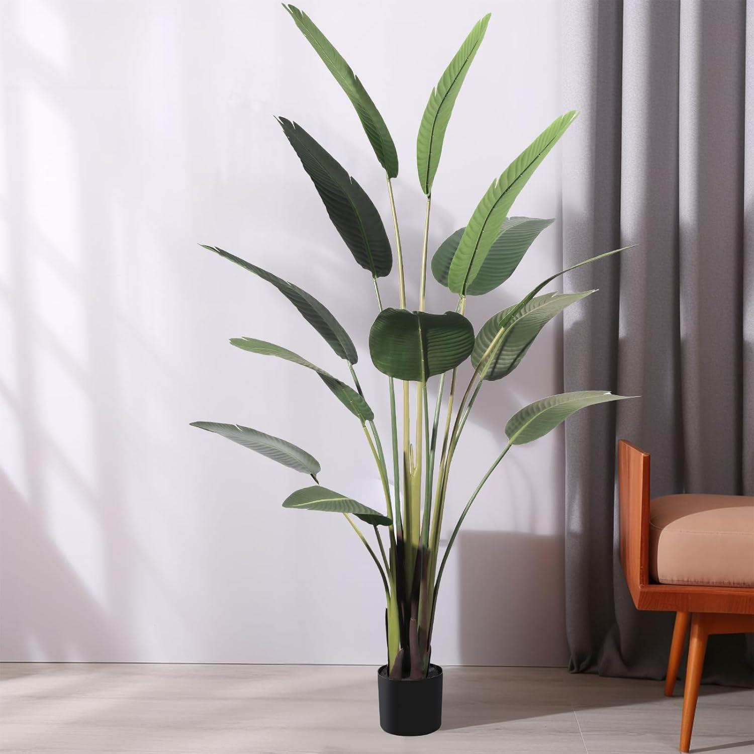 5ft Green Artificial Bird of Paradise Plant in Black Plastic Pot