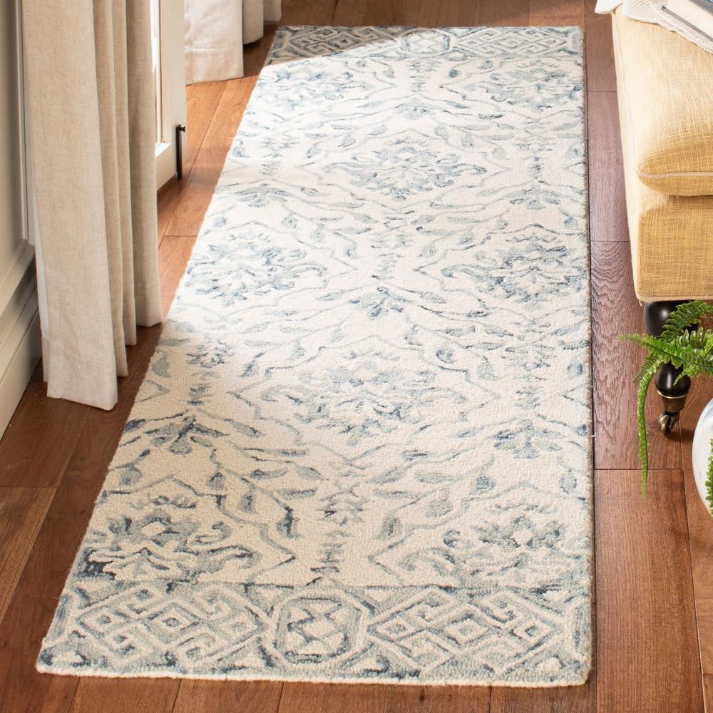 SAFAVIEH Dip Dye Beranadette Floral Wool Runner Rug, Blue/Ivory, 2'3" x 14'