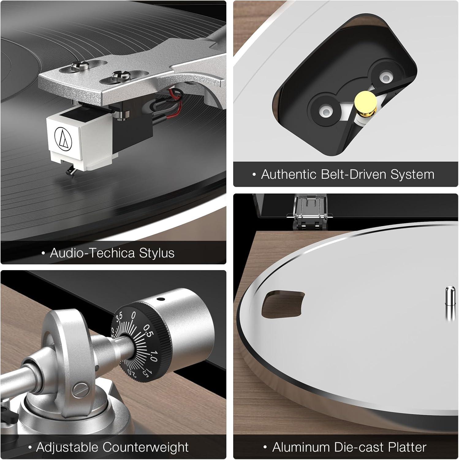 Turntables Record Player with Wireless Output Connectivity Vinyl Player Belt-Drive Support 33 45 RPM Speed Phono Line USB Digital to PC Recording with Advanced MM Cartridge ATN3600L Light Brown