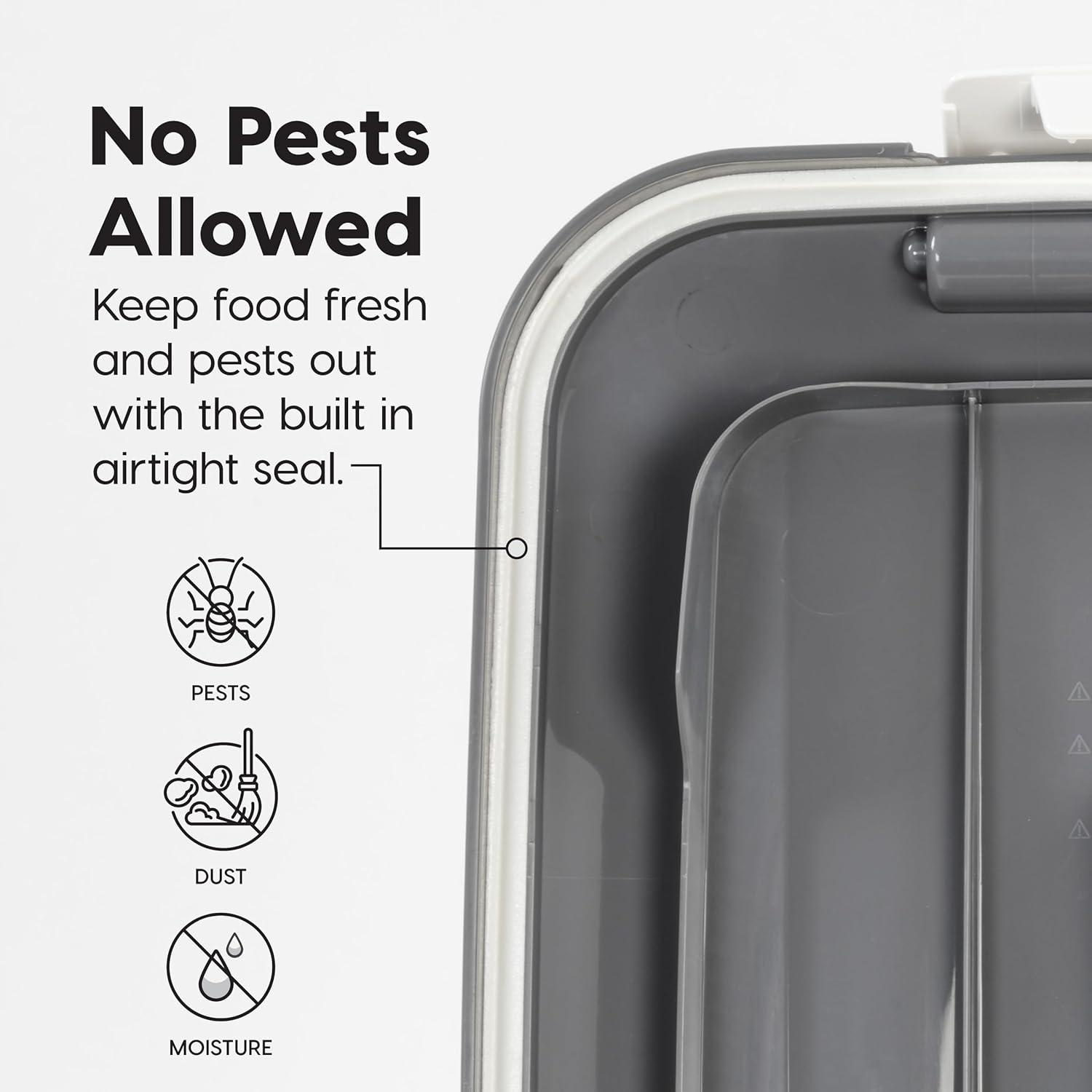 IRIS USA 40lbs Dog Food Storage Container with Wheels, 2-Cup Scoop, Gray/Dark Gray