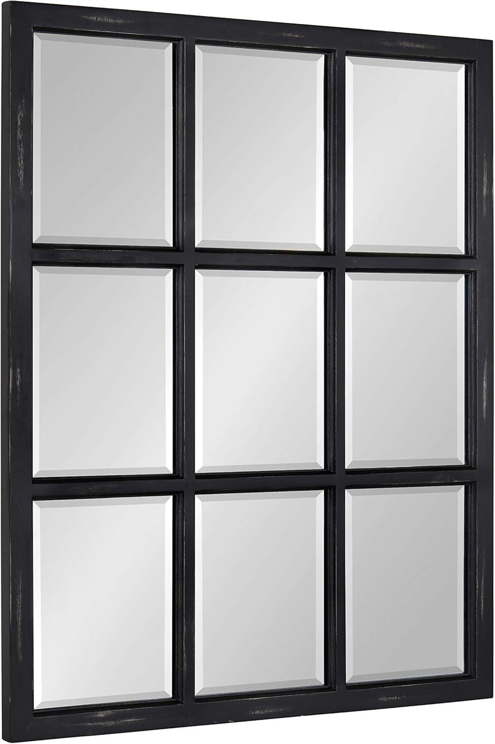 26" x 32" Hogan Windowpane Wall Mirror Black - Kate & Laurel All Things Decor: Modern Rectangular, No Assembly, Wood Frame