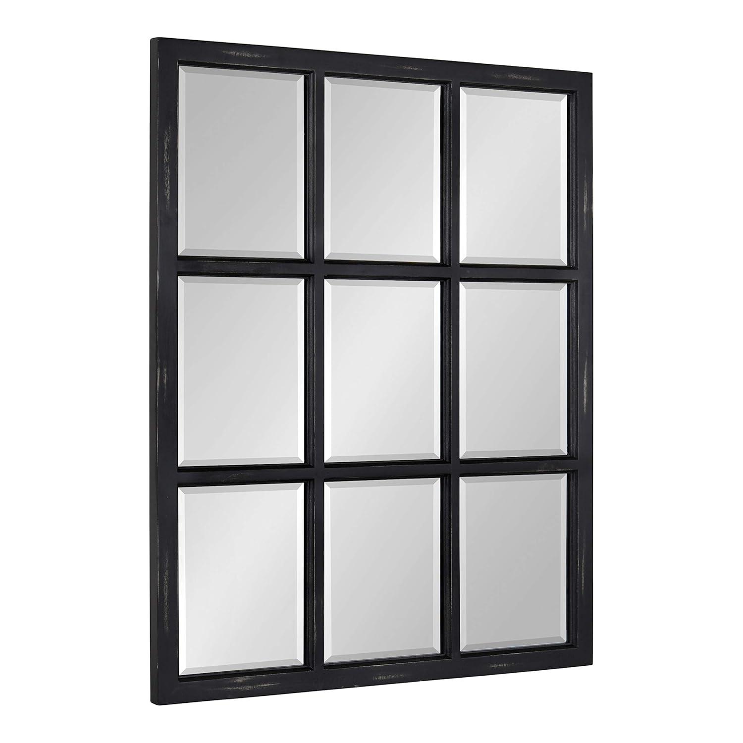26" x 32" Hogan Windowpane Wall Mirror Black - Kate & Laurel All Things Decor: Modern Rectangular, No Assembly, Wood Frame