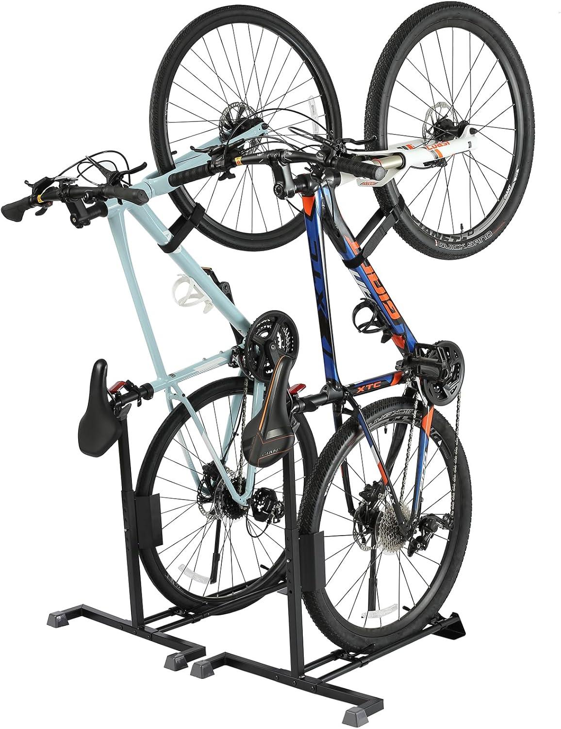 YueTong Heavy Duty Bike Stand - Vertical & Horizontal Storage, Upright Bicycle Stand for Indoor & Garage, Suits MTB, Road & E-bike (2 Pack)