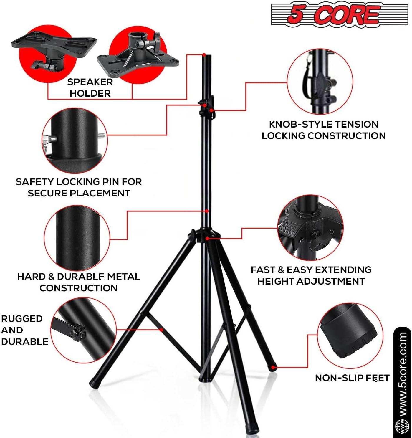 Arlmont & Co. 5 Core Speaker Stand Height Adjustable PA DJ Tripod Studio Monitor Stands w 35mm Compatible Insert