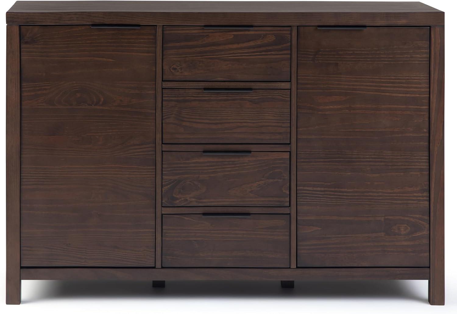 Simpli Home Hollander 54"W Solid Wood Contemporary 2-Door Sideboard Buffet with 4 Center Drawers
