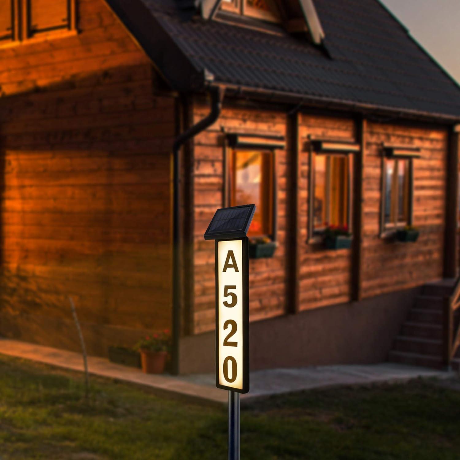 Solar Powered Black and White Metal Address Sign with LED Light