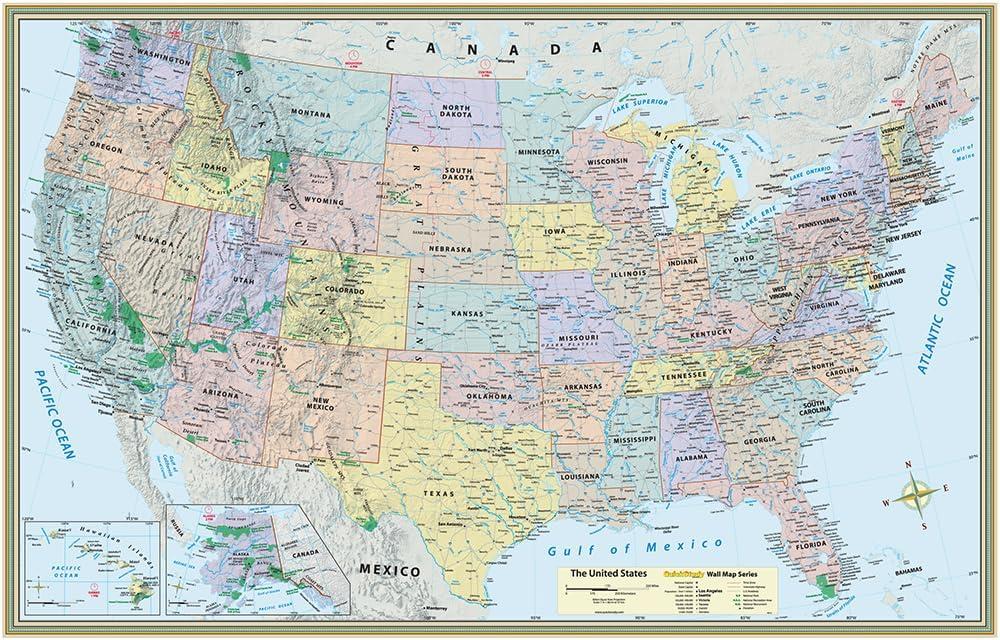 Mapping Specialists United States Map Poster QuickStudy Reference Laminated, 32.00 x 2.00 nches