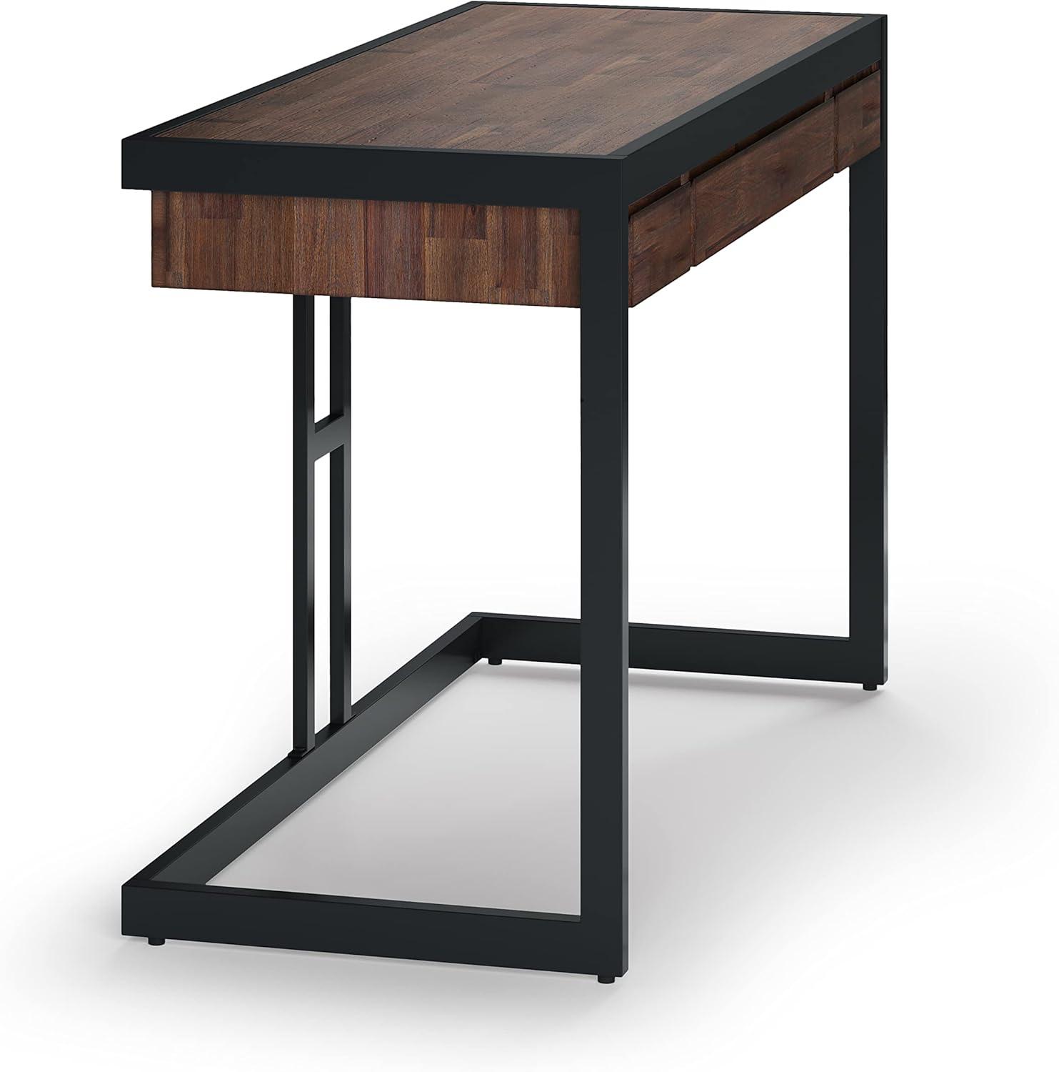 Erina SOLID ACACIA WOOD Modern 48" Wd. Small Desk in Distressed Charcoal Brown