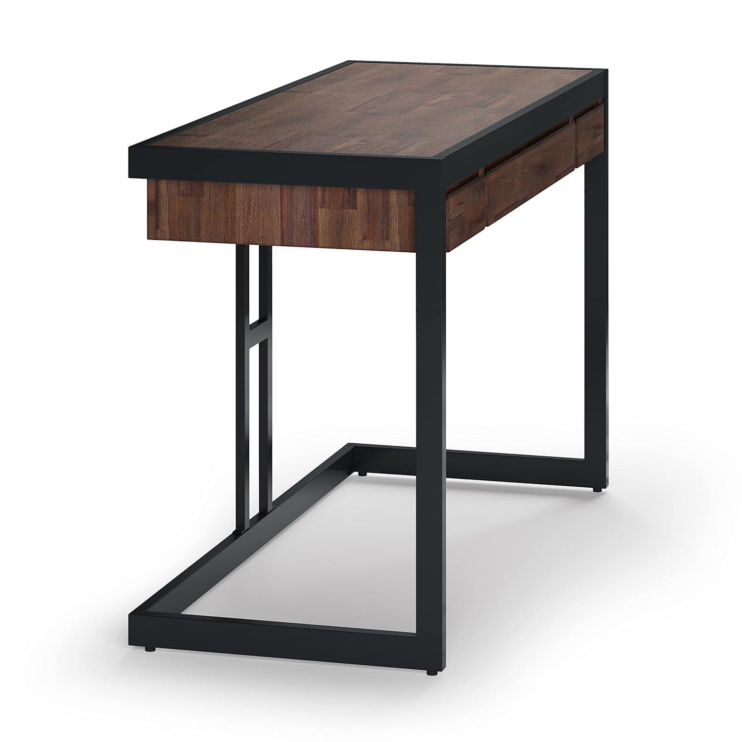 Simpli Home Erina SOLID ACACIA WOOD Modern Industrial 48 inch Wide Small Desk in Distressed Charcoal Brown