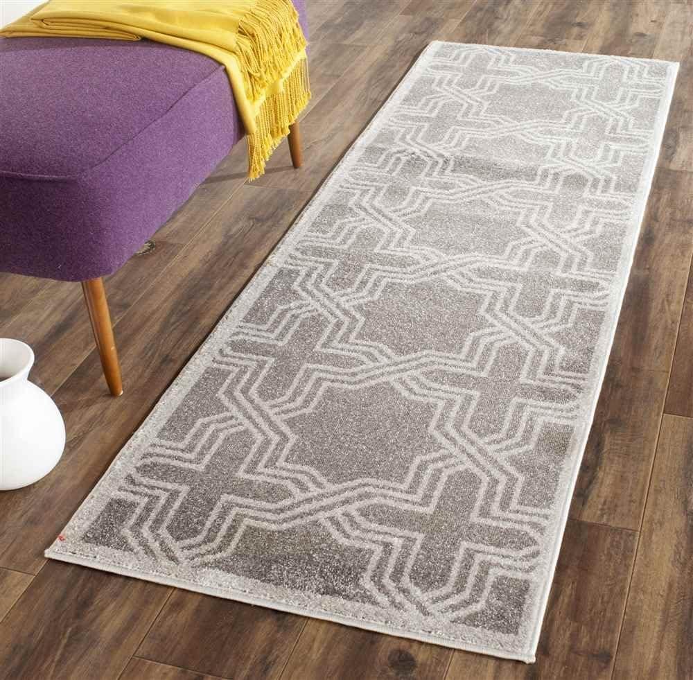 Grey and Light Grey Geometric Runner Rug 2'3" x 7'