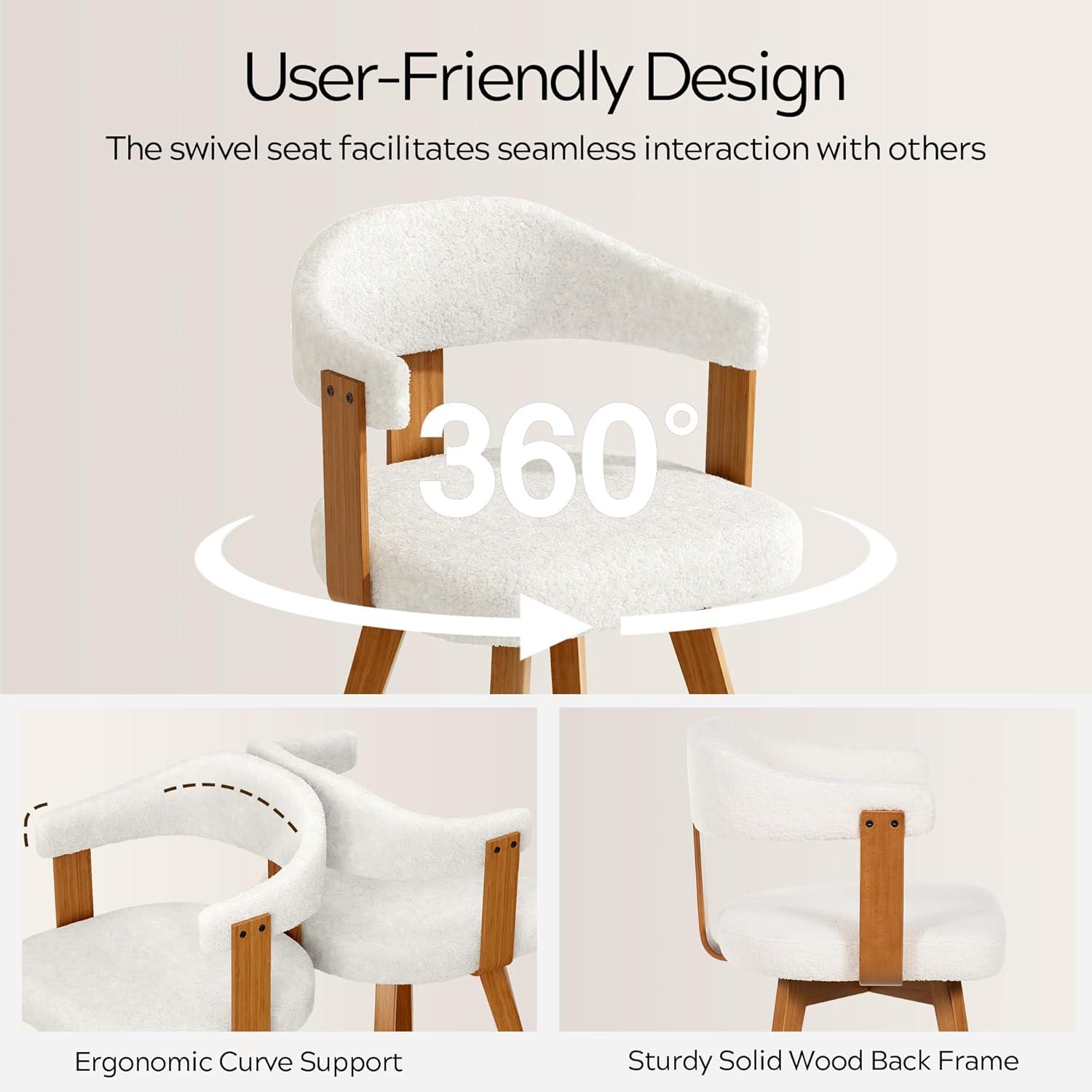 Corrigan Studio® Set Of 4 Swivel Boucle Dining Chairs With Arms And Wood Legs