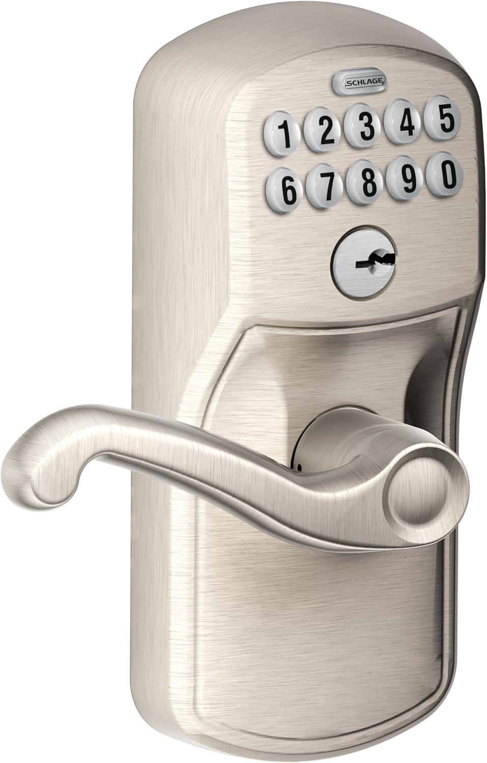 Satin Nickel Universal Keypad Door Lever with Flex-Lock