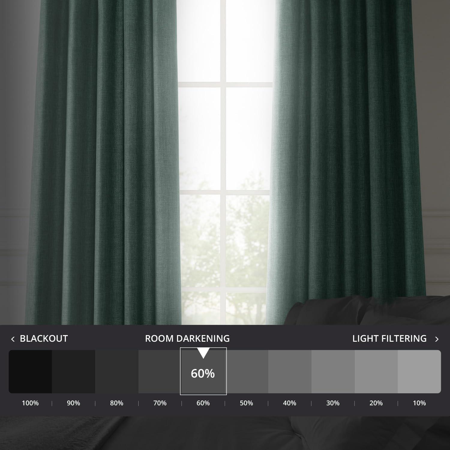 HPD Half Price Drapes Empire Green Italian Faux Linen Room Darkening Curtains with Rod Pocket - 1 Panel - Window Curtains for Living Room & Curtains for Bedroom, 50W X 108L