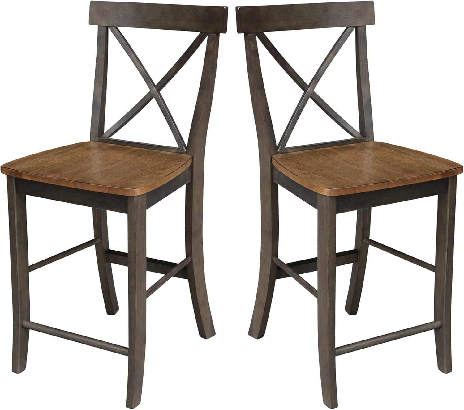 24" Martha X Back Counter Height Barstool Hickory Brown - International Concepts: Hardwood Frame, Armless
