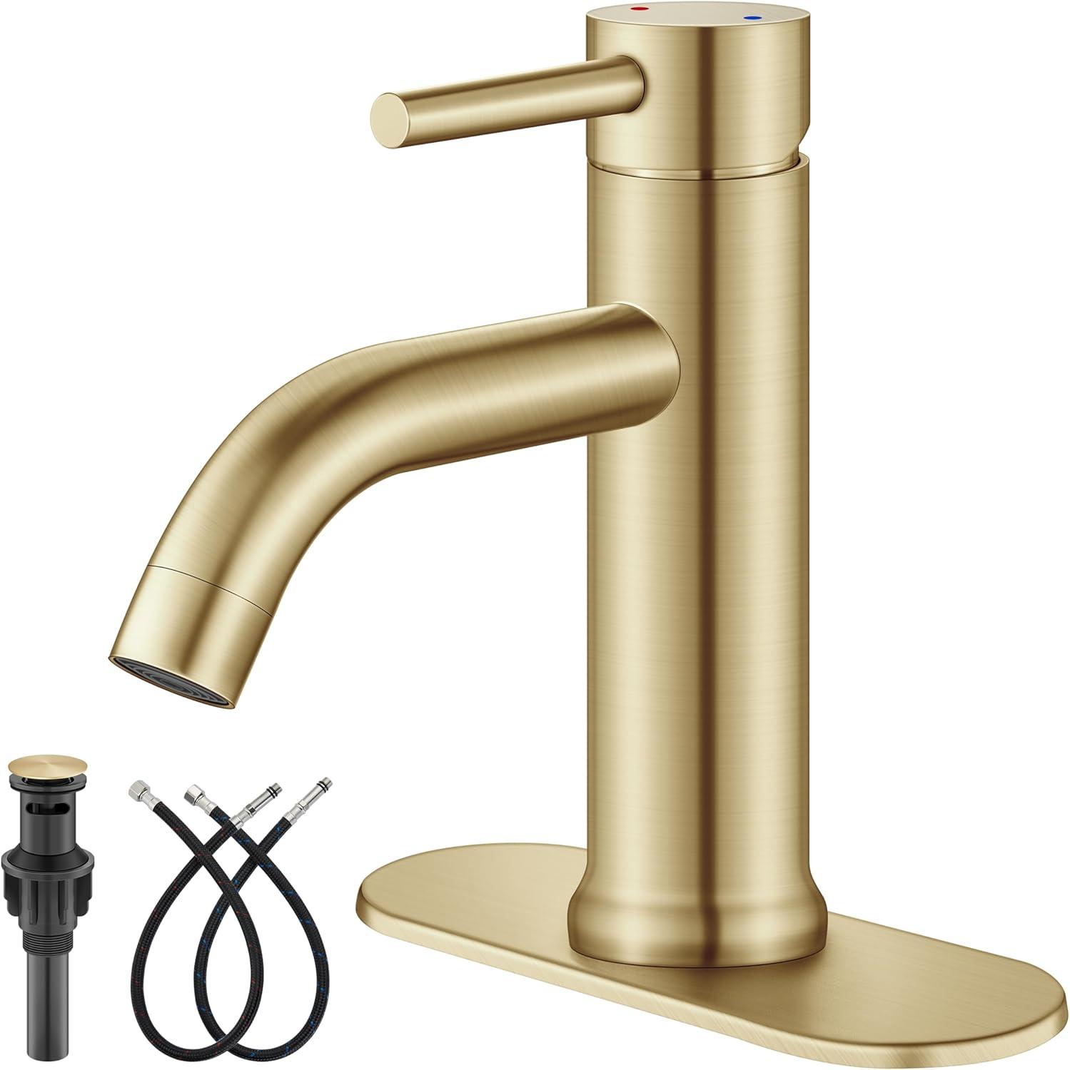 Brushed Gold Stainless Steel Single Handle Bathroom Faucet