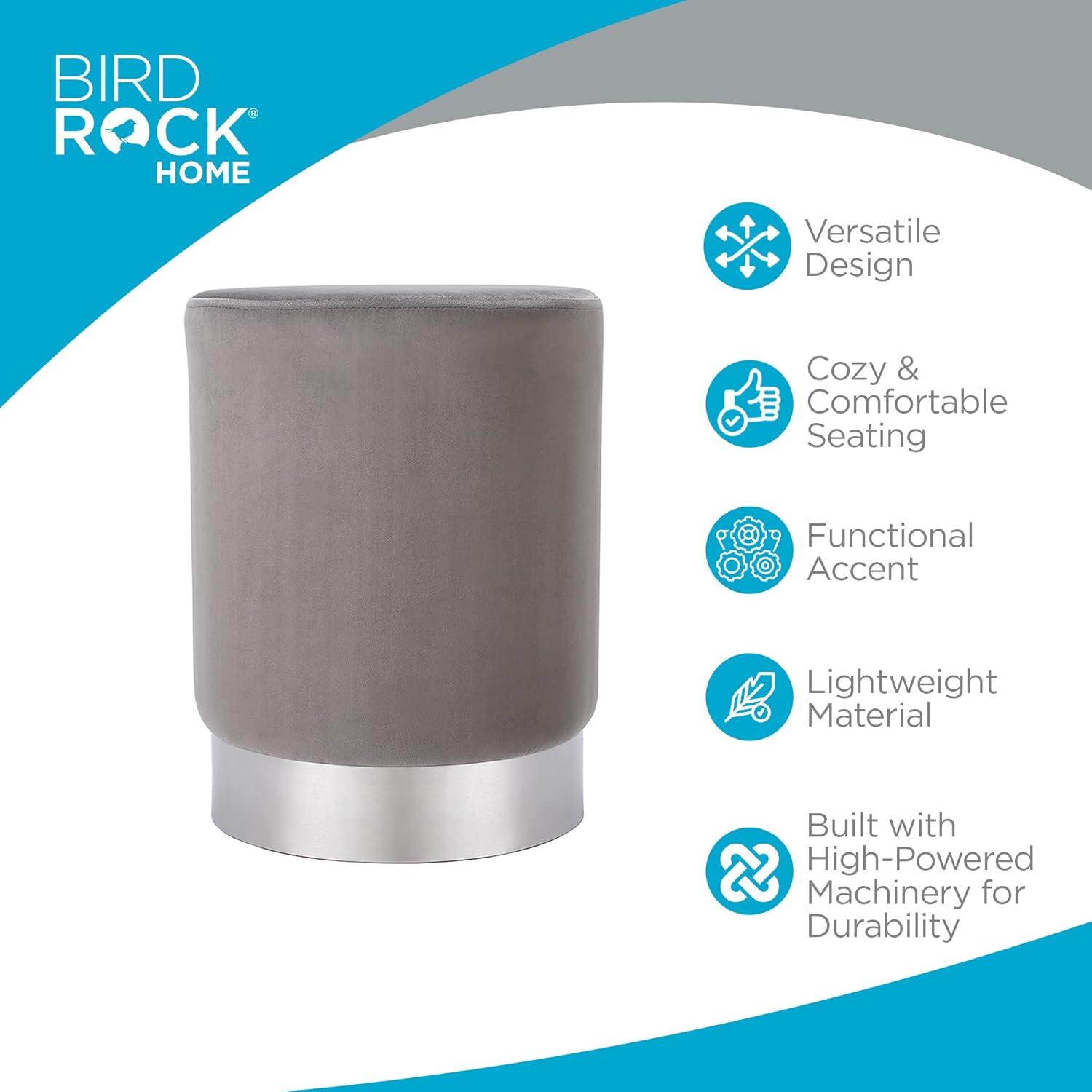 BirdRock Home Round Velvet Ottoman Foot Stool - Grey