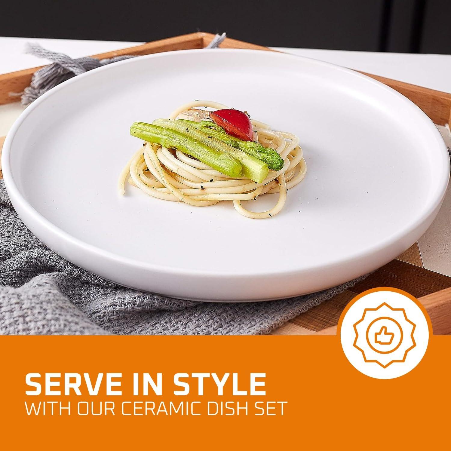 Bruntmor Set of 4 Elegant Matte 11" Round Ceramic Dinner Plates, White