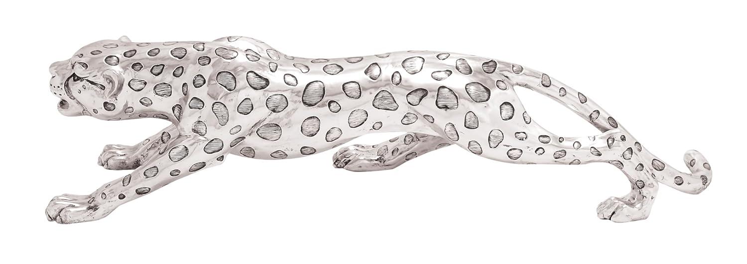 Deco 79 Polystone Leopard Decorative Sculpture Home Decor Statue, Accent Figurine 48" x 11" x 12", Silver