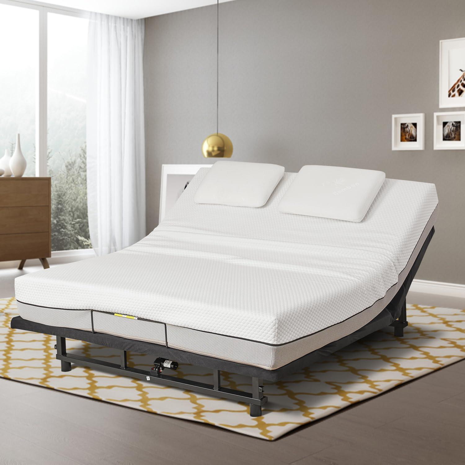Donext Adjustable Bed Base, King Bed Frame, Independent Head and Foot Incline, Quiet Motor, Wireless Remote Control, Electric Bed Base, Black