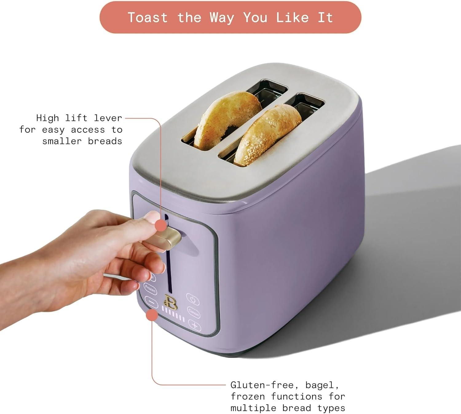 Beautiful 2 Slice Toaster with Touch-Activated Display, Lavender by Drew Barrymore