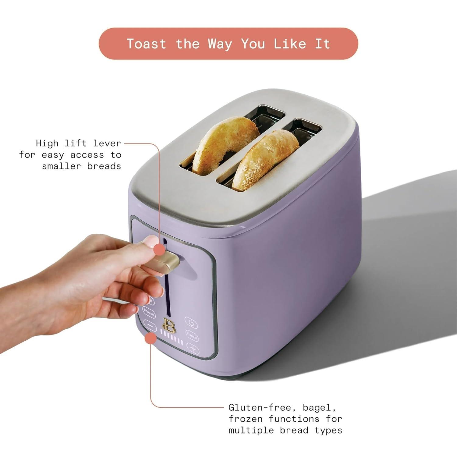 Beautiful 2 Slice Toaster with Touch-Activated Display, Lavender by Drew Barrymore