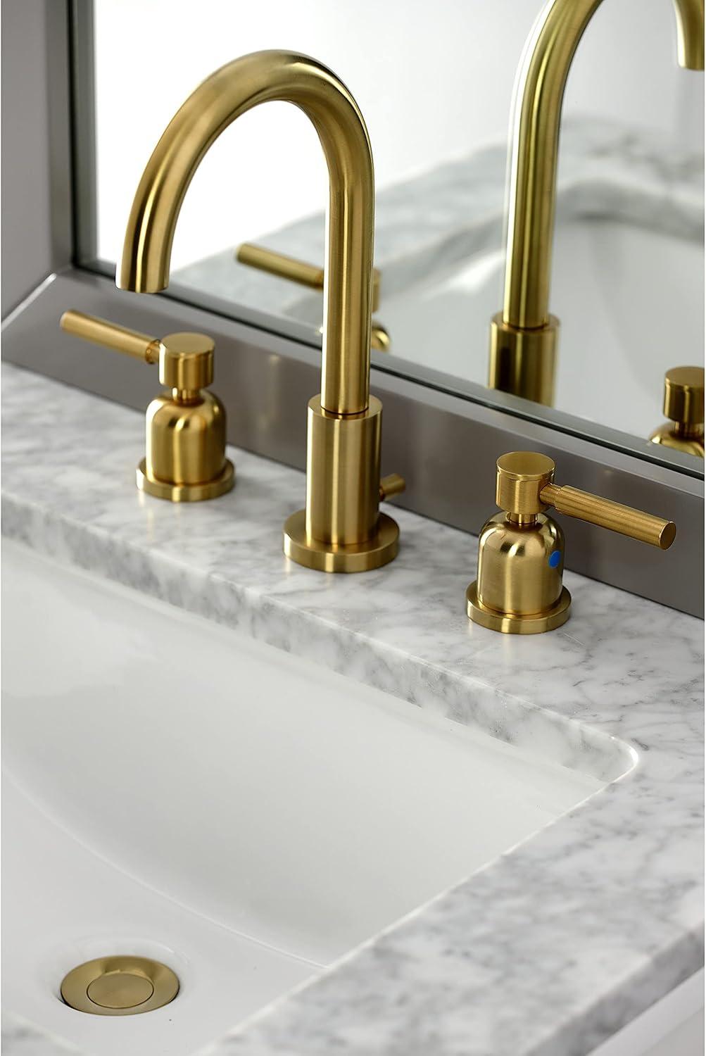 Kingston Brass Concord Two-Handle 3-Hole Deck Mount Widespread Bathroom Faucet with Brass Pop-Up Drain