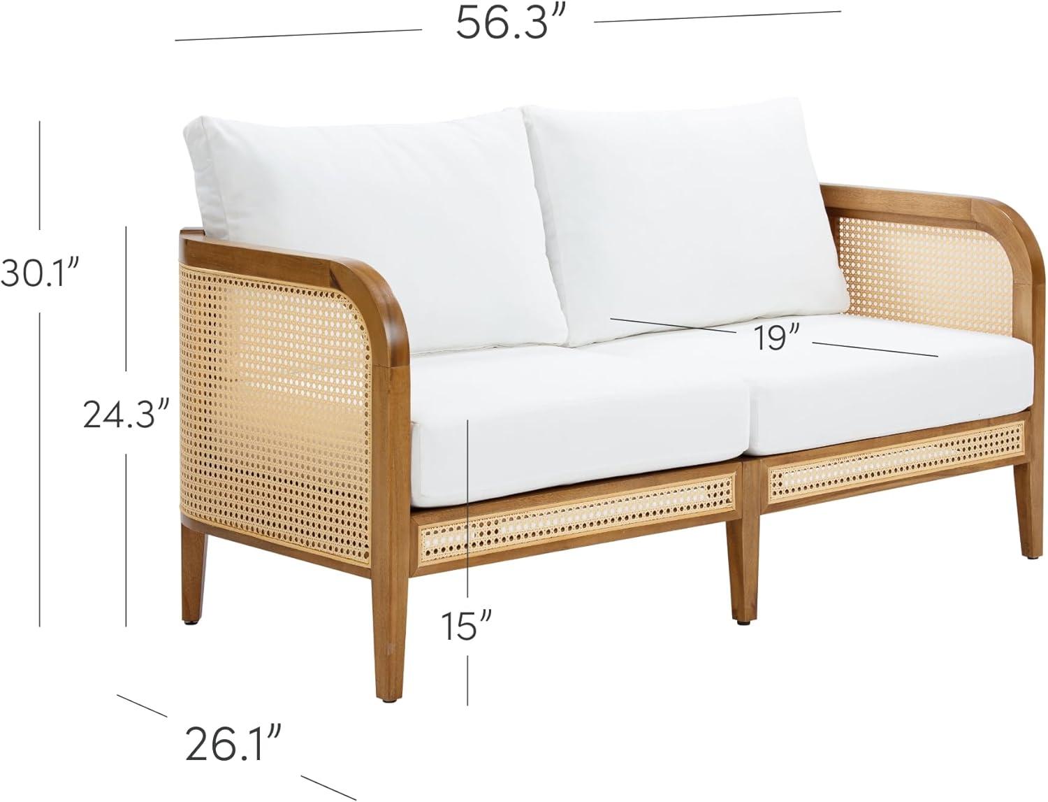 Nathan James Bohemian Outdoor Loveseat, Rattan Patio Sofa With Solid Wood Frame