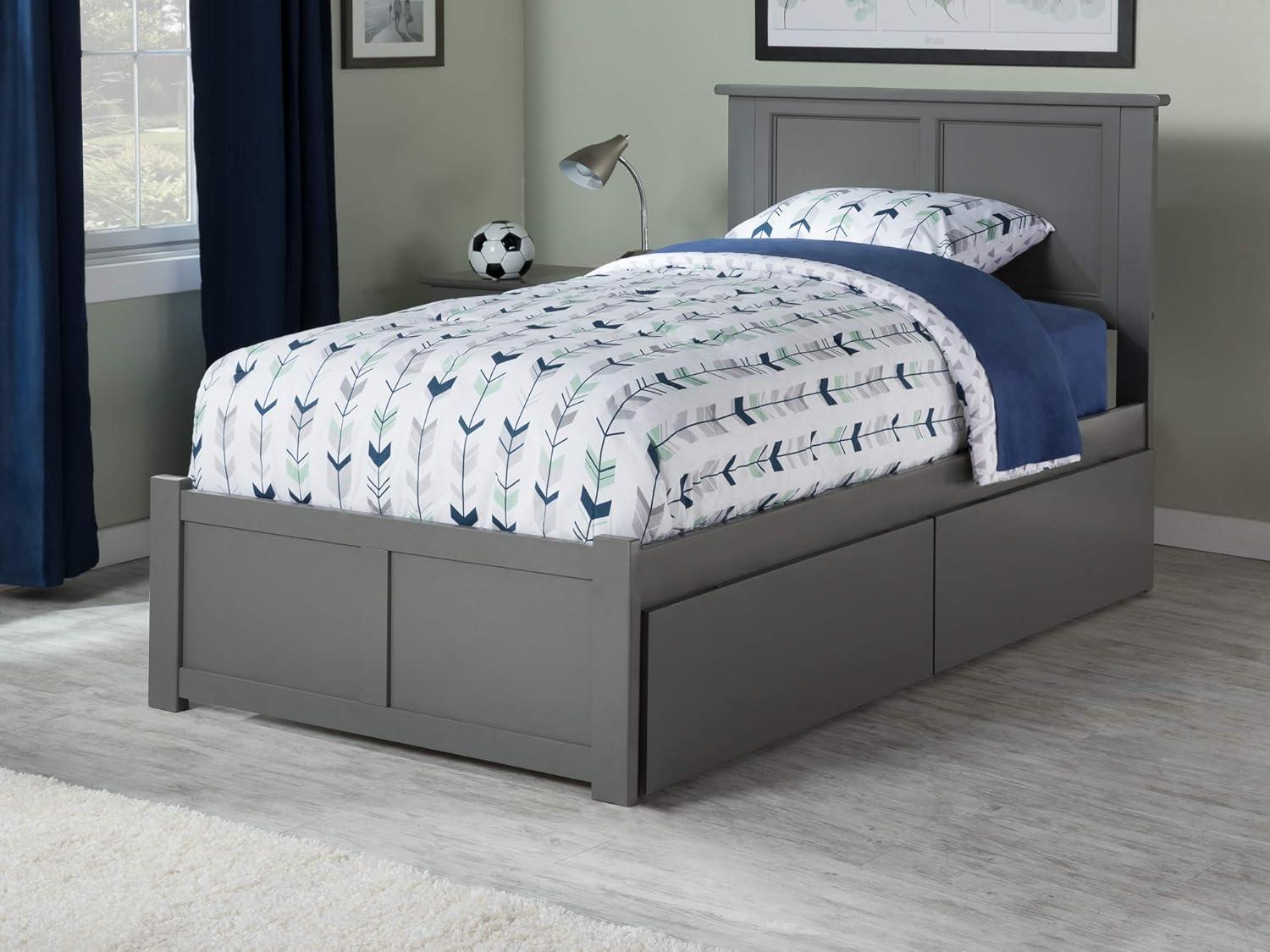 Madison Twin Gray Wood Platform Bed with Storage Drawers