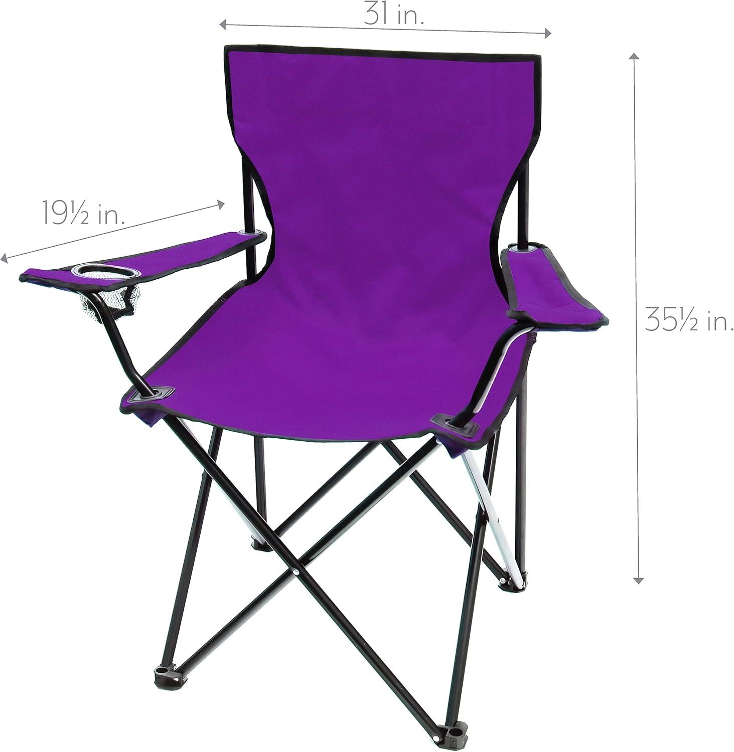 Purple Folding Steel and Polyester Camping Chair with Arms