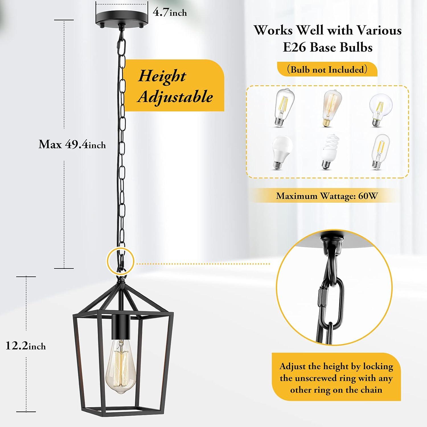 17 Stories Farmhouse Black Pendant Light for Kitchen Island Industrial Hanging Lantern Fixture