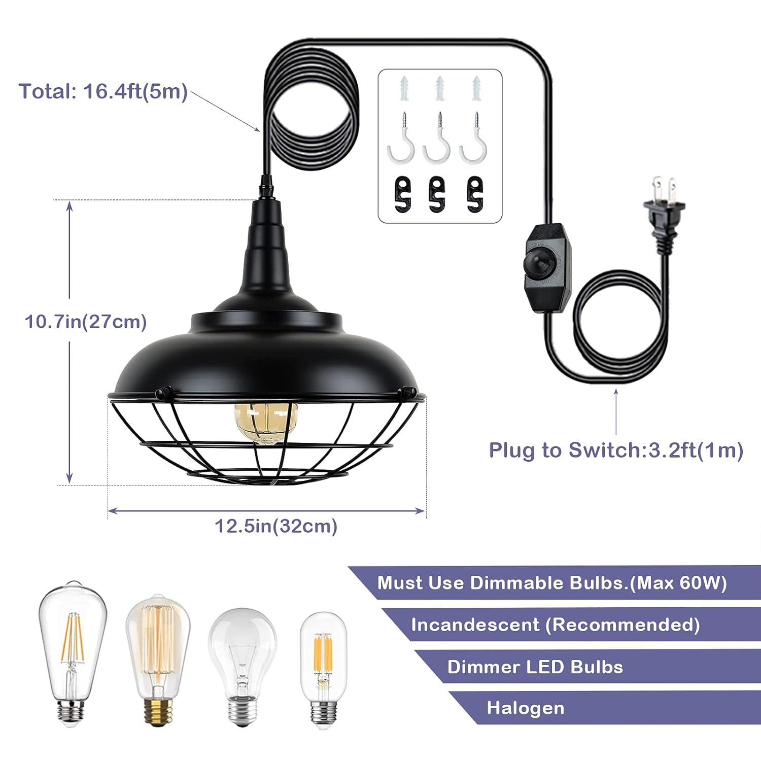 HMVPL Plug In Hanging Light Fixtures, Black Cage Plug In Pendant Light, Metal Outdoor Chandelier for Gazebo Porch, industrial Farmhouse Hanging Lamp for Kitchen Island Dining Room Bedroom Sink Hallway